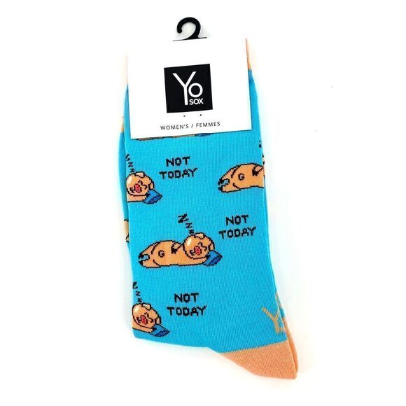 NWT Yo Sox Not Today Sleeping Pig  Women's Crew Sock Blue 3 Pack - Picture 6 of 7